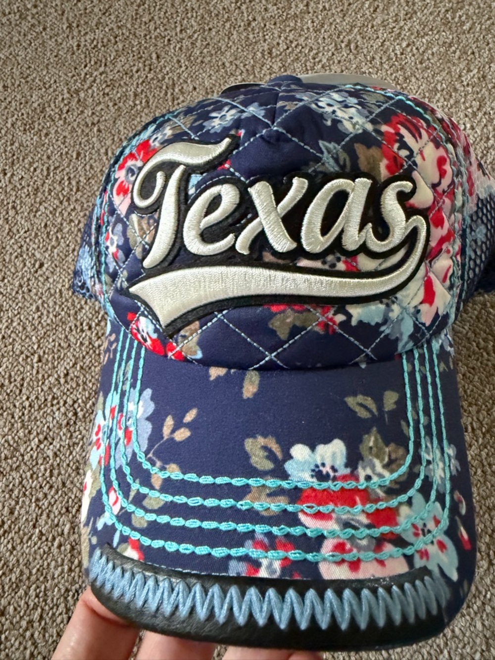 Robin Ruth unisex Texas Floral Quilted Baseball Cap - Navy Blue, NWT